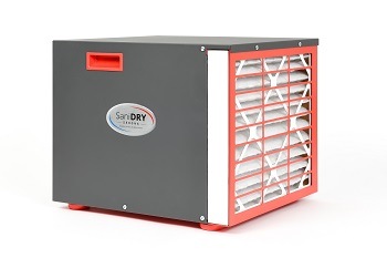 Front and side view of the SaniDry Sedona dehumidifier unit